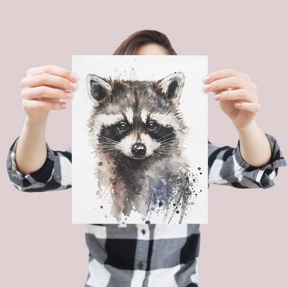 Cute Raccoon Watercolor Wall Art Illustration Print Poster Card Unframed - Picture 4 of 9